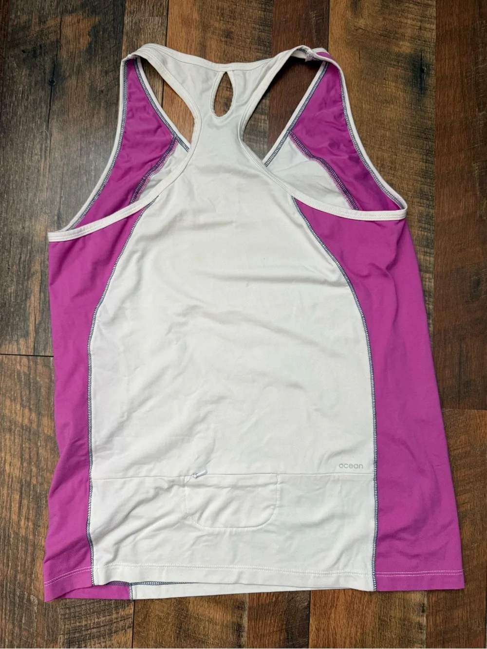 ALO Yoga White Racerback Tank with Navy Trim